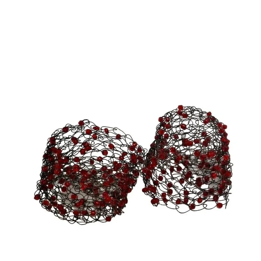 Goth Red Bead Napkin Ring Beaded Wire Wraps Valentine Wedding BoHo Lot 4